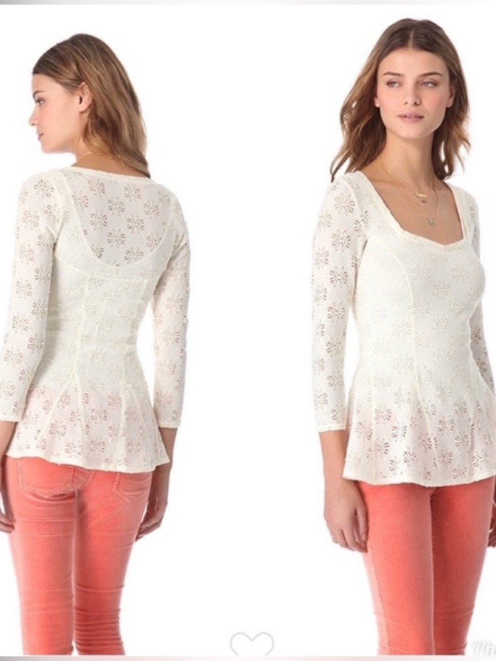 Free People Godet Daisy Cream Lace Peplum Top